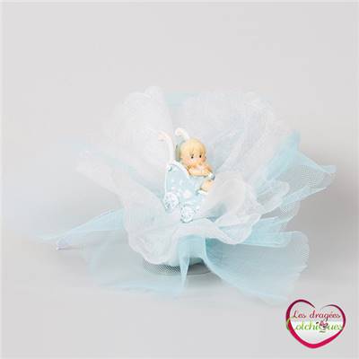 Ballotin à dragées déco bebe berceau sur double tulle