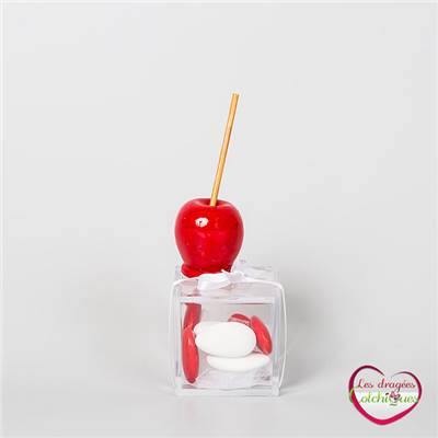 Boite dragées deco goumandise pomme d' amour sur carré plastique