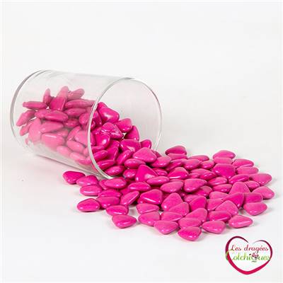 dragées petit coeur fuschia 250 g 70 % chocolat