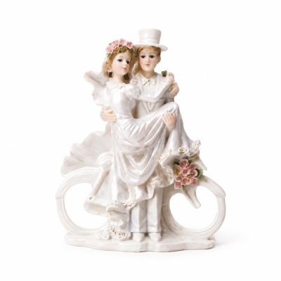 Figurine piéce montée couple de marié vélo 14 cm