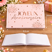 Livre d’Or Anniversaire Joyeux Anniversaire – Rose Blush et Or 21,5 x 16 cm