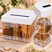 Urne Mariage Bohème Chic Dentelle – Boîte à Cartes et Enveloppes 23 x 20,5 x 20,5 cm