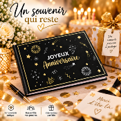Livre d’Or Anniversaire Joyeux Anniversaire – Noir et Or Festif 21,5 x 16 cm