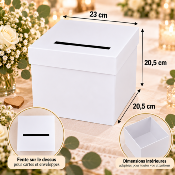 Urne Mariage Blanche Simple – Boîte à Cartes et Enveloppes 23 x 20,5 x 20,5 cm