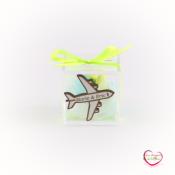 Etiquette contenant drages avion en bois