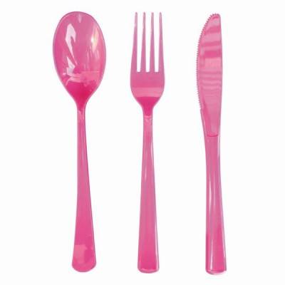 Ménagère couvert jetable plastique fuchsia 30 pièces