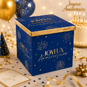 Urne Joyeux Anniversaire bleu et or – Boîte à cartes 20 x 20 cm