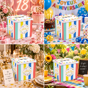 Urne Joyeux Anniversaire colorée – Boîte à cartes et enveloppes 20 x 20 cm