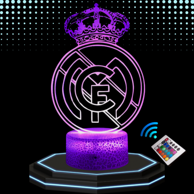 Lampe 3d personnalisée à led - Football Réal Madrid | Veilleuse Enfant, Décoration Chambre, Cadeau Personnalisé Anniversaire et Noël