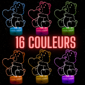 Lampe de chevet LED 3D - Animal Ourson coeur | Veilleuse Enfant, Décoration Chambre, Cadeau Personnalisé Anniversaire et Noël