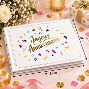 Livre d’Or Anniversaire Joyeux Anniversaire – Blanc et Confettis Multicolores 21,5 x 16 cm