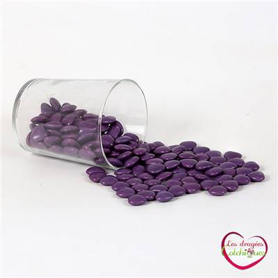 dragées petit coeur prune 250 g 70 % chocolat