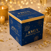 Urne Joyeux Anniversaire bleu et or � Bo�te � cartes 20 x 20 cm