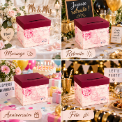 Urne Mariage Thème Voyage – Boîte à Cartes et Enveloppes 23 x 20,5 x 20,5 cm