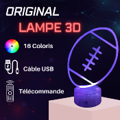 Lampe de chevet LED 3D - Ballon de Rugby | Veilleuse, Décoration Maison, Cadeau Personnalisé Anniversaire et Noël