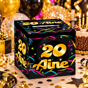 Urne Anniversaire 20 Ans – Boîte à Cartes et Enveloppes Noire et Dorée 20 x 20 cm