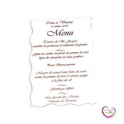 Menu de table en bois blanc 15x11 cm