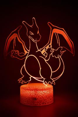 Lampe 3d personnalisée à led - Manga Pokémon Dracaufeu  | Veilleuse Enfant, Décoration Chambre, Cadeau Personnalisé Anniversaire et Noël