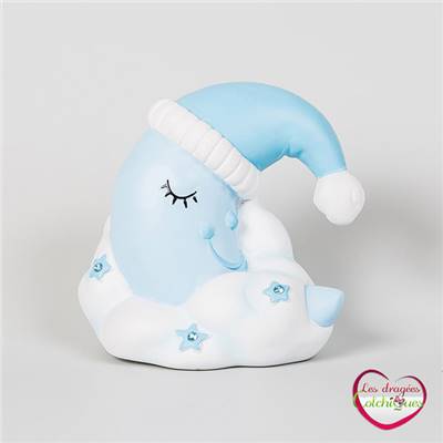 Figurine lune tirelire bleu 10 cm seule