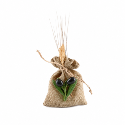 bourse jute pour dragées avec magnet olive