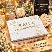 Livre d’Or Anniversaire Joyeux Anniversaire – Blanc et Or Festif 21,5 x 16 cm