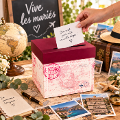 Urne Mariage Thème Voyage – Boîte à Cartes et Enveloppes 23 x 20,5 x 20,5 cm