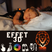 Lampe de chevet LED 3D - Animal Lion | Veilleuse Enfant, Décoration Chambre, Cadeau Personnalisé Anniversaire et Noël