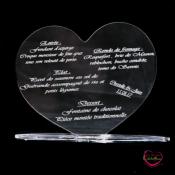 Menu mariage forme de cur plexiglas 17x13 cm