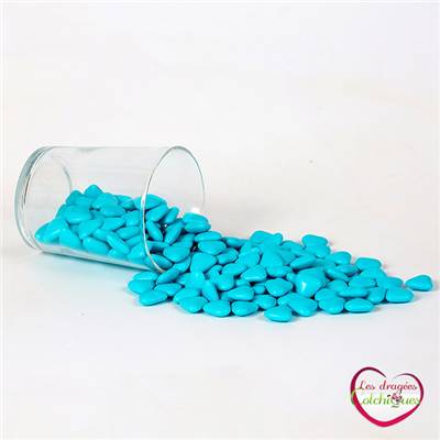 dragées petit coeur turquoise 250 g 70 % chocolat