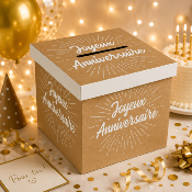 Urne Joyeux Anniversaire kraft – Boîte à cartes 20 x 20 cm
