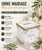 Urne Mariage Merci avec colombes – Boîte à cartes 20 x 20 cm