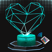 Lampe de chevet 3d personnalis�e � led -  Coeur hologramme | Veilleuse Enfant, D�coration Chambre, Cadeau Personnalis� Anniversaire et No�l