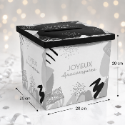 Urne Joyeux Anniversaire argent et noir – Boîte à cartes 20 x 20 cm