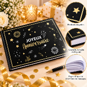 Livre d’Or Anniversaire Joyeux Anniversaire – Noir et Or Festif 21,5 x 16 cm