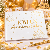 Livre d�Or Anniversaire Joyeux Anniversaire � Blanc et Or Festif 21,5 x 16 cm