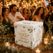 Urne Mariage Mille Mercis blanc et or – Boîte à cartes 20 x 20 cm
