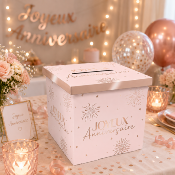 Urne Joyeux Anniversaire Party Blush rose et or – 20 x 20 cm