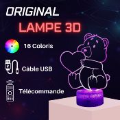 Lampe de chevet LED 3D - Animal Ourson coeur | Veilleuse Enfant, Décoration Chambre, Cadeau Personnalisé Anniversaire et Noël