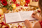 Livre d’Or Anniversaire Joyeux Anniversaire – Rouge et Or Festif 21,5 x 16 cm