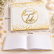 Livre d’Or Naissance et Baby Shower Mon Petit Bébé – Blanc et Or 25 x 22 cm
