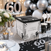 Urne Joyeux Anniversaire argent et noir – Boîte à cartes 20 x 20 cm