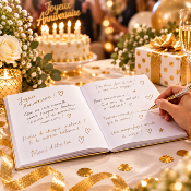 Livre d’Or Anniversaire Joyeux Anniversaire – Blanc et Or Festif 21,5 x 16 cm
