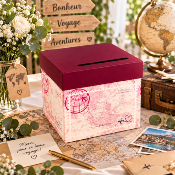Urne Mariage Thème Voyage – Boîte à Cartes et Enveloppes 23 x 20,5 x 20,5 cm