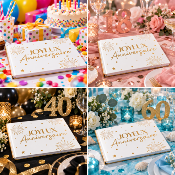 Livre d’Or Anniversaire Joyeux Anniversaire – Blanc et Or Festif 21,5 x 16 cm