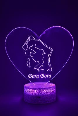 Lampe 3d personnalisée à led - Polynésie Bora Bora cœur