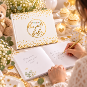 Livre d’Or Naissance et Baby Shower Mon Petit Bébé – Blanc et Or 25 x 22 cm