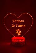Lampe de chevet LED 3D -  Cur Maman je t'aime  | Veilleuse Enfant, Dcoration Chambre, Cadeau Personnalis Anniversaire et Nol