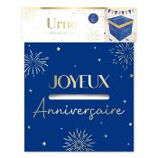 Urne Joyeux Anniversaire bleu et or – Boîte à cartes 20 x 20 cm