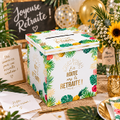 Urne Départ à la Retraite Exotique – Boîte à Cartes et Enveloppes 20 x 20 cm