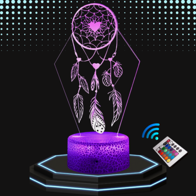 Lampe de chevet LED 3D - Attrape rève  | Veilleuse Enfant, Décoration Chambre, Cadeau Personnalisé Anniversaire et Noël